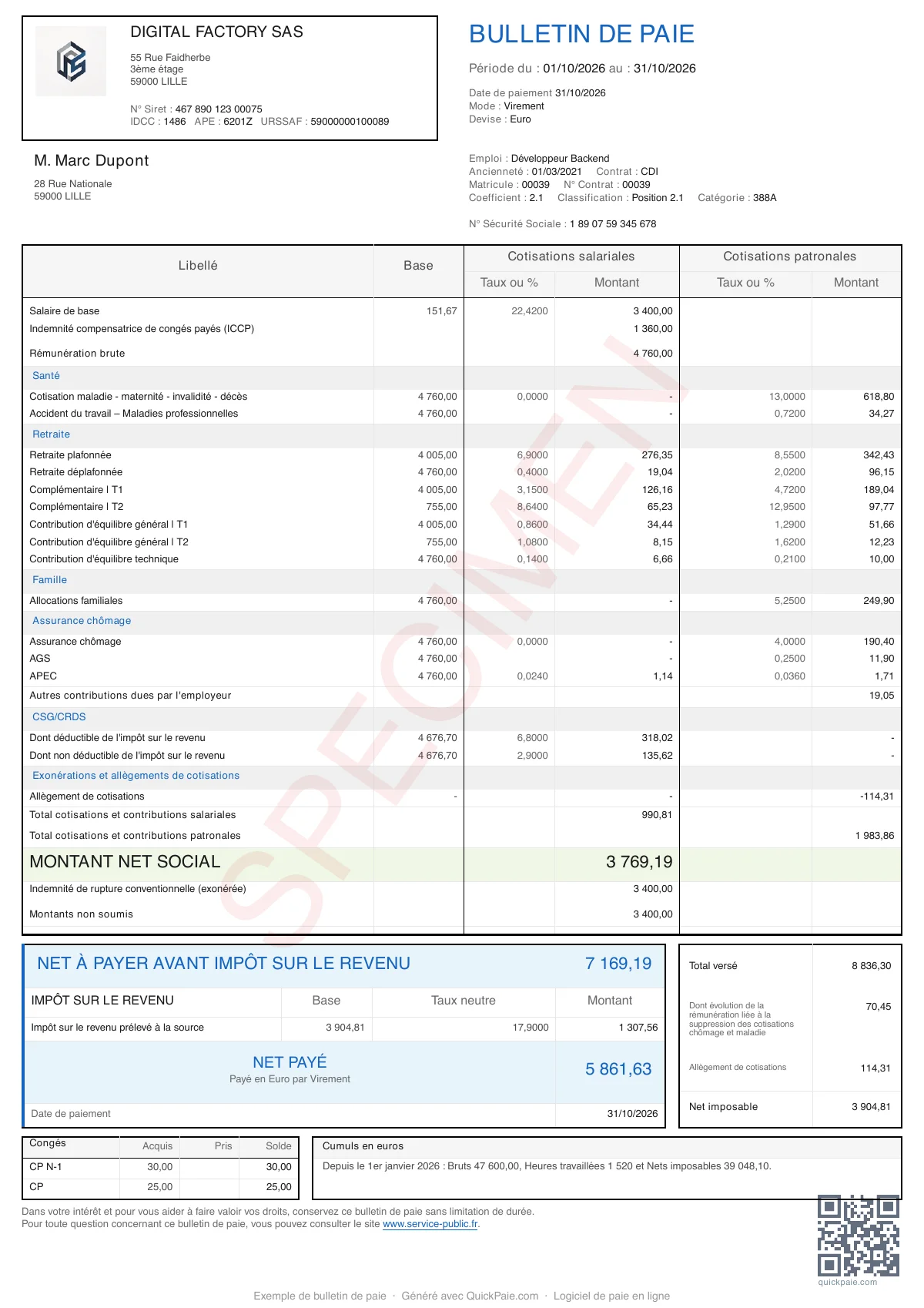 Exemple bulletin de paie Solde tout compte Rupture conv.